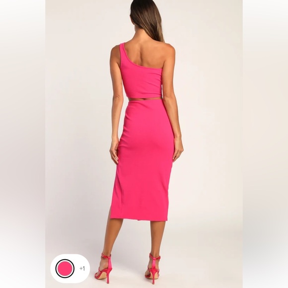 Lulu’s Phenomenal Style Magenta One-Shoulder Two-Piece Midi Dress - Picture 2 of 7